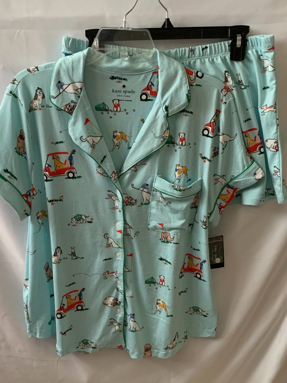 KATE SPADE Dog Day Out Golfing Short Pajamas Set in Blue/Green Sz LARGE